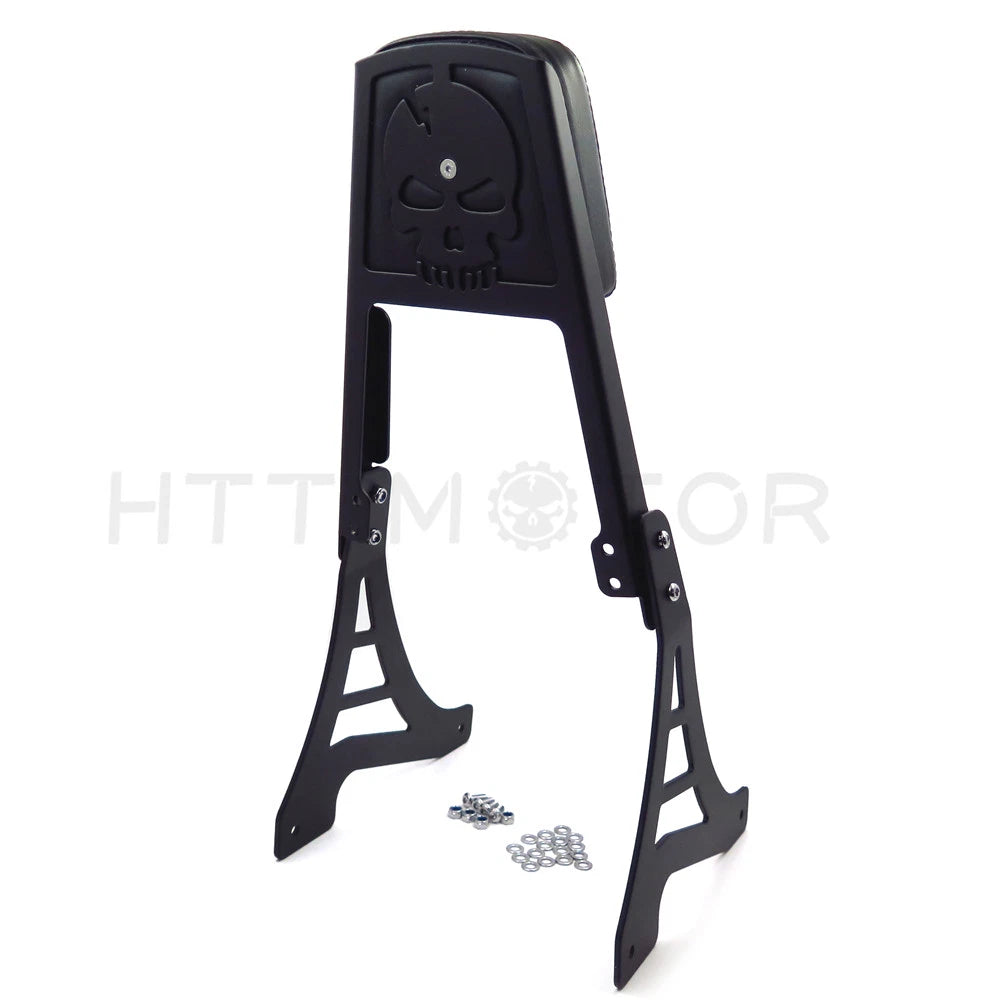 Black Skull Backrest Sissy Bar with Leather Pad for Harley Sportster (1200-883)