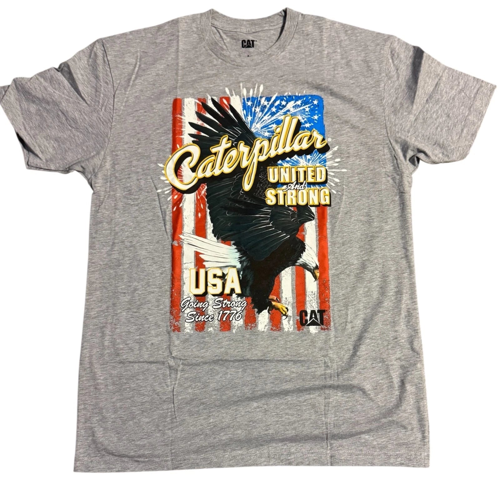Caterpillar Equipment T-Shirt for Caterpillar (M) - Gray Eagle USA Flag Graphic