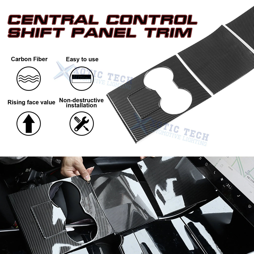Carbon Fiber Center Console Cup Panel Cover Trim for Tesla Model 3 (2017-2020)