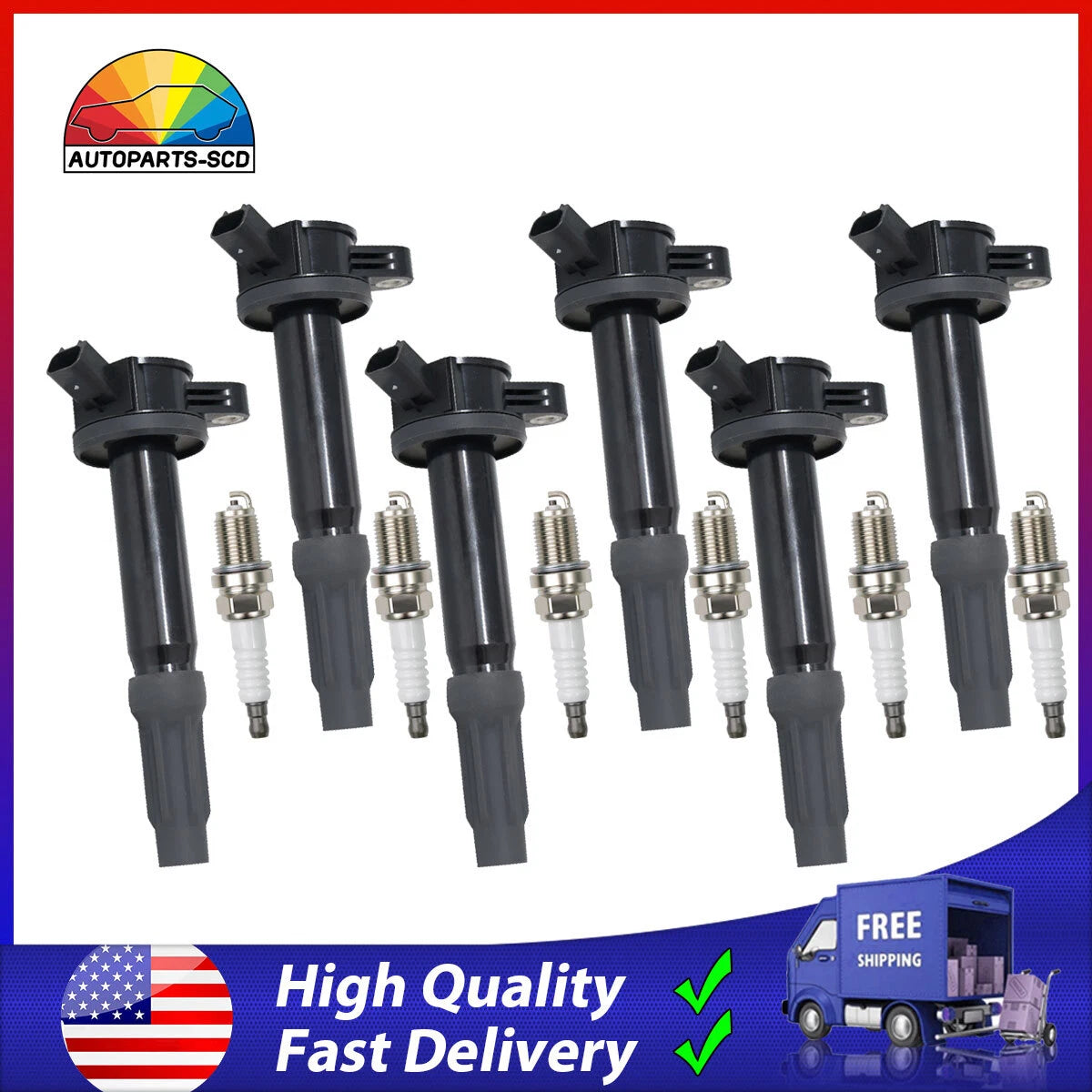 Set of 6 Ignition Coils & Spark Plugs for Ford Fusion Escape 2.5/3.0L V6 UF486 DG514