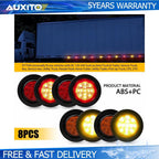 8x 2.5 Inch Round Red Amber LED Side Marker Lights for Trailer Truck