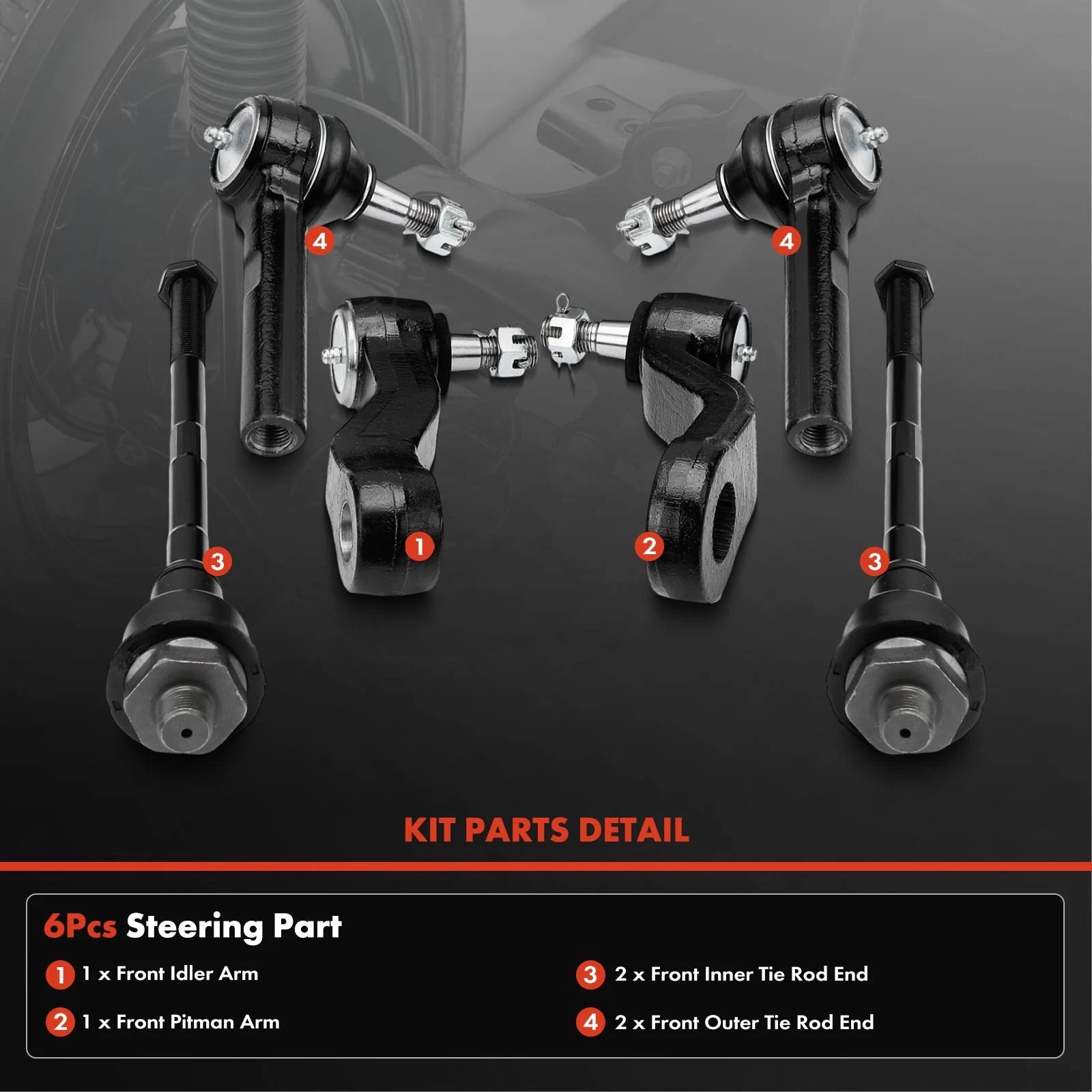 Set of 6 Tie Rods and Idler Arm for Chevy GMC