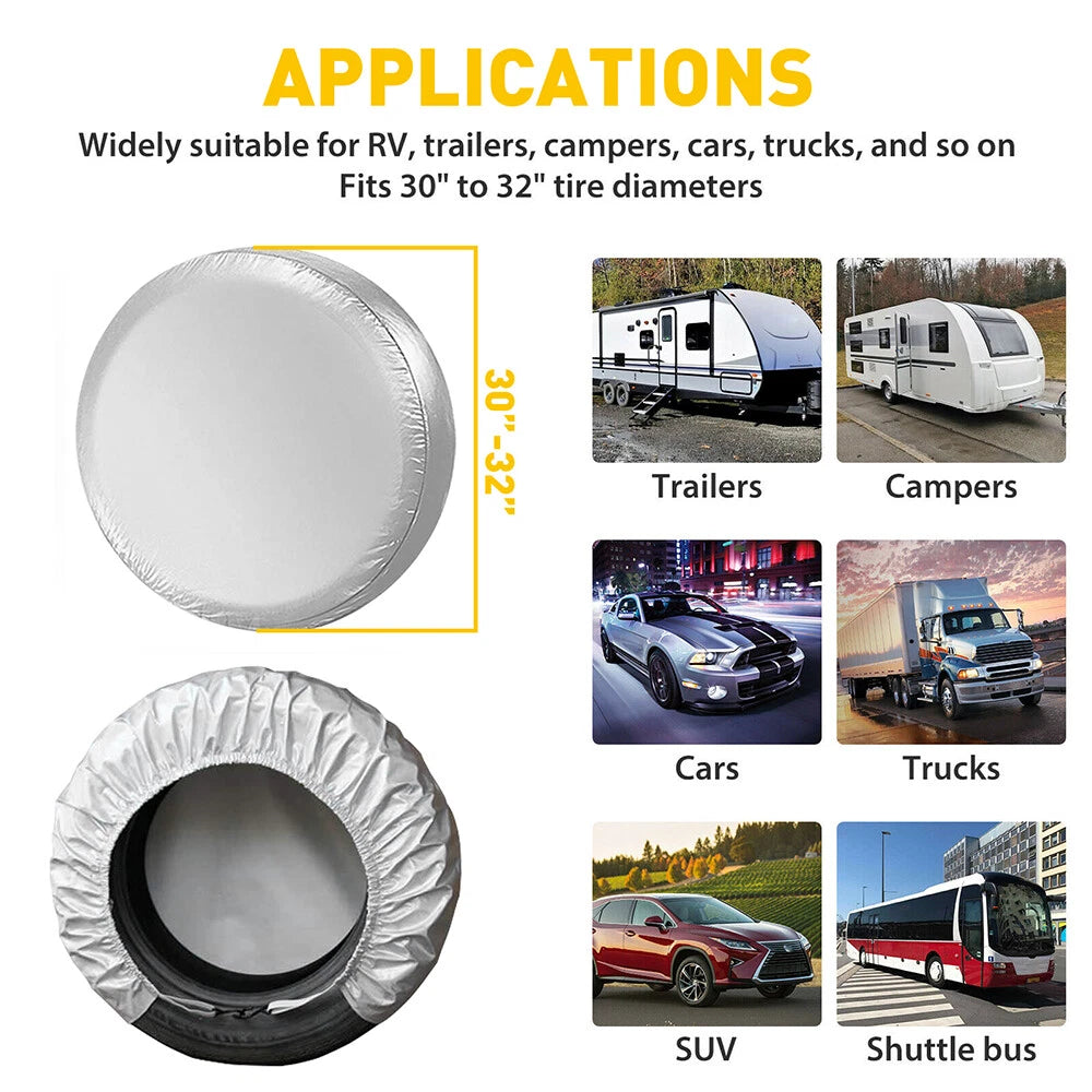 Set of 4 Silver Waterproof Tire Covers for RV Trailer Camper