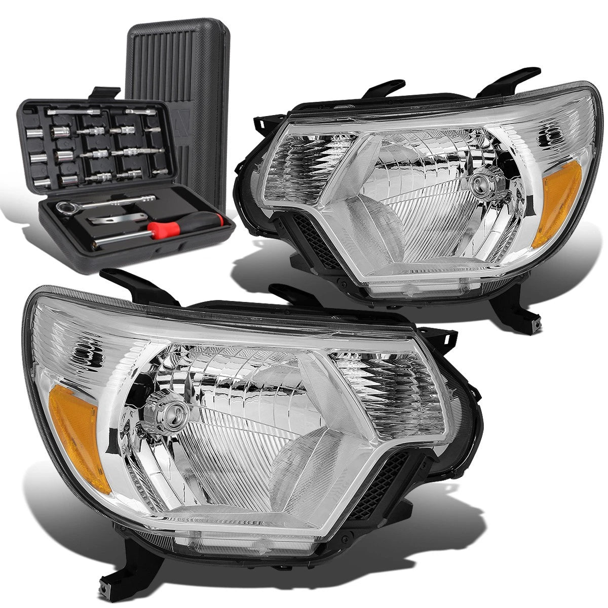 Pair of Chrome Amber Signal Headlight Lamps for Toyota Tacoma (2012–2015)