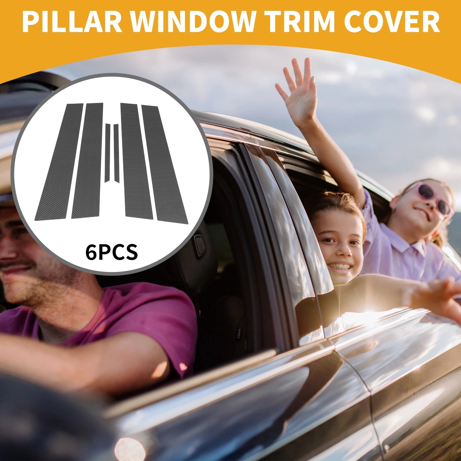 Set of 6 Door Pillar Window Trim for Toyota Mark X (130) Carbon Fiber Black