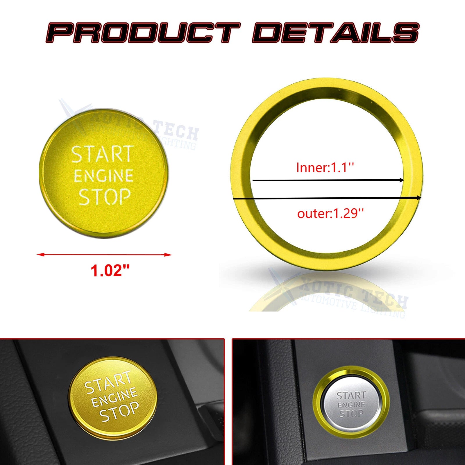Gold Engine Ignition Switch Button Decor Trim for Audi A4 A5 A6 A7 S4 S5 (2009-2016)