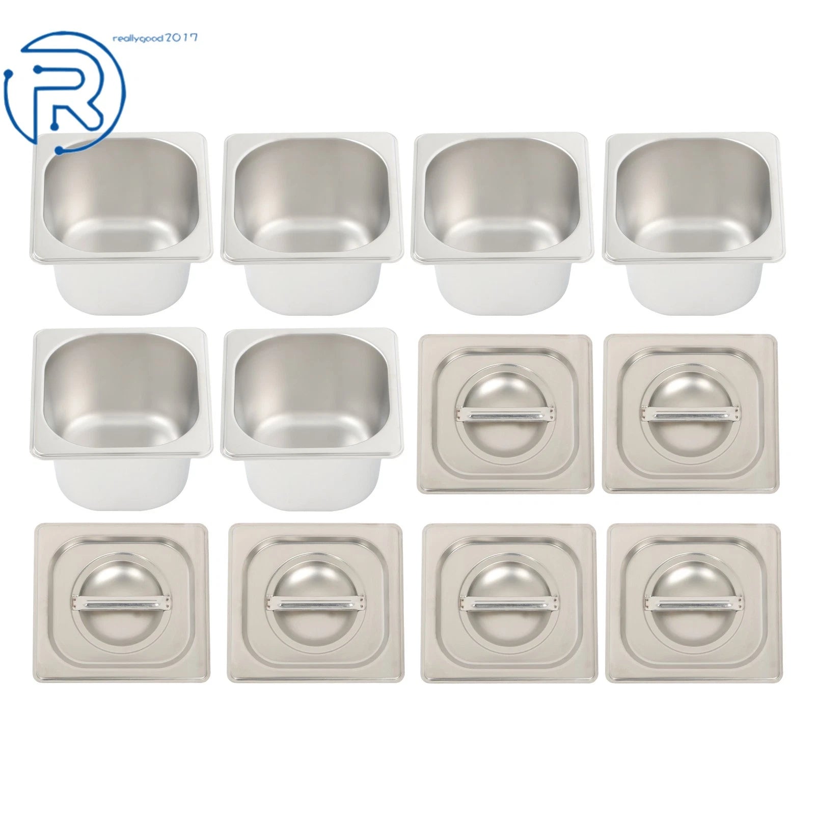 Set of 6 Steam Table Pans for Restaurant Use (1/6 Size, 4 Inch Deep)
