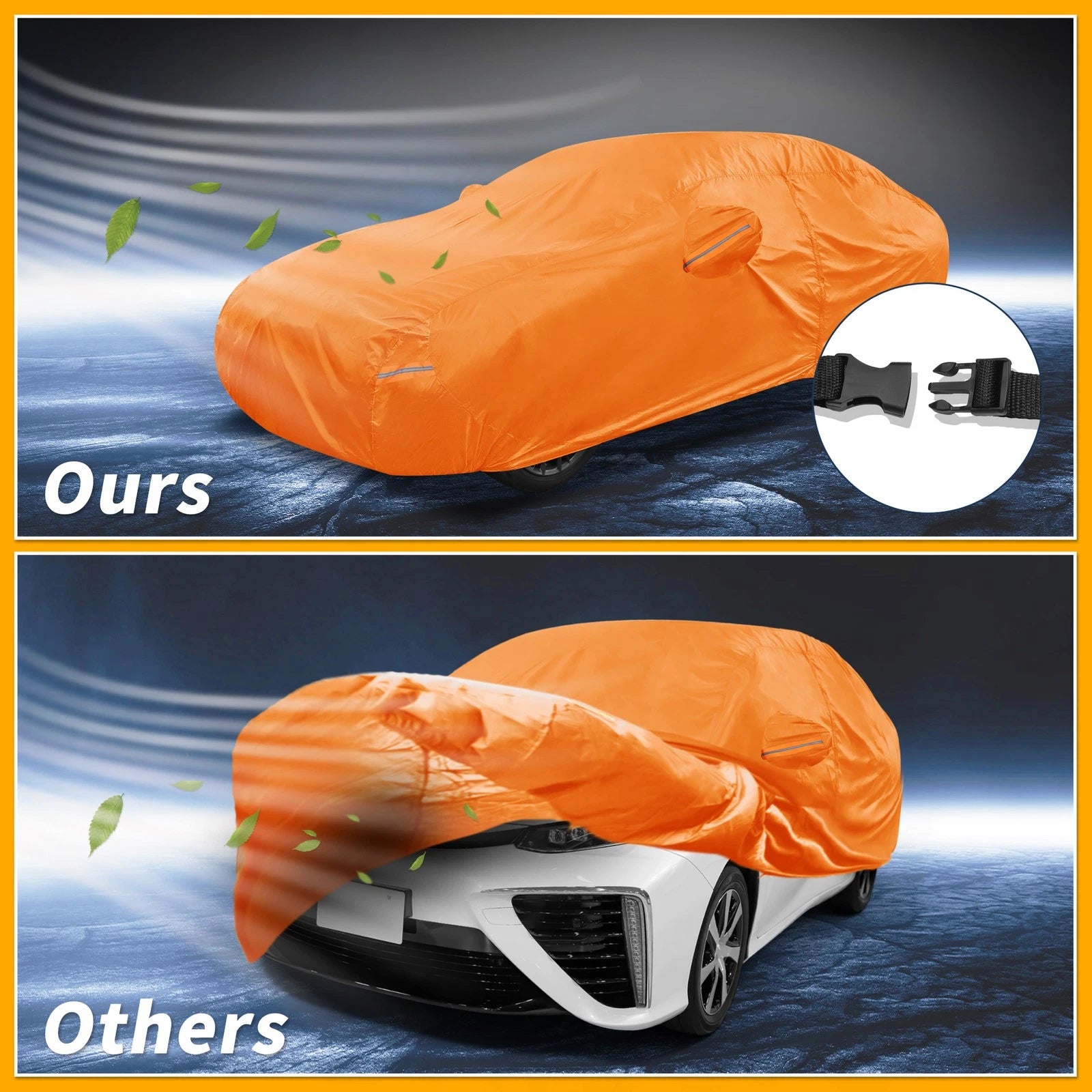 Waterproof Car Cover for Toyota Mirai (2016–2023) - Orange Cotton, Zipper