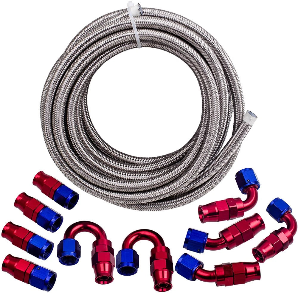 8AN Stainless Steel Braided Fuel Line Fitting Kit for Universal Applications
