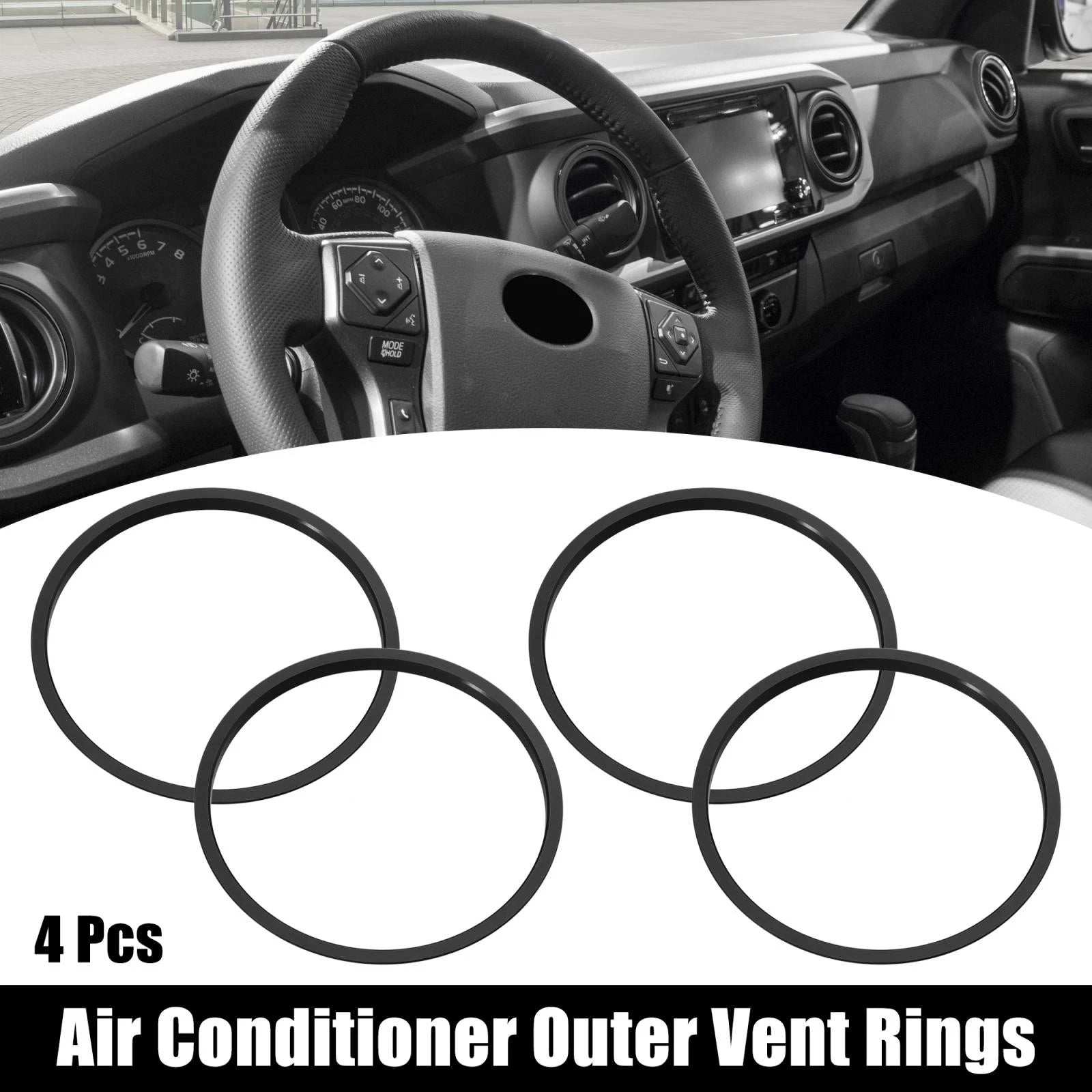 Set of 4 AC Outer Vent Rings Trim Covers for Toyota Tacoma (2016–2022) Black