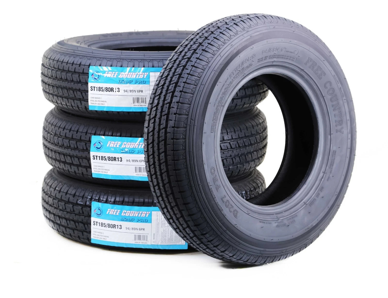 Set of 4 Free Country Trailer Tires ST185/80R13 6PR LR C