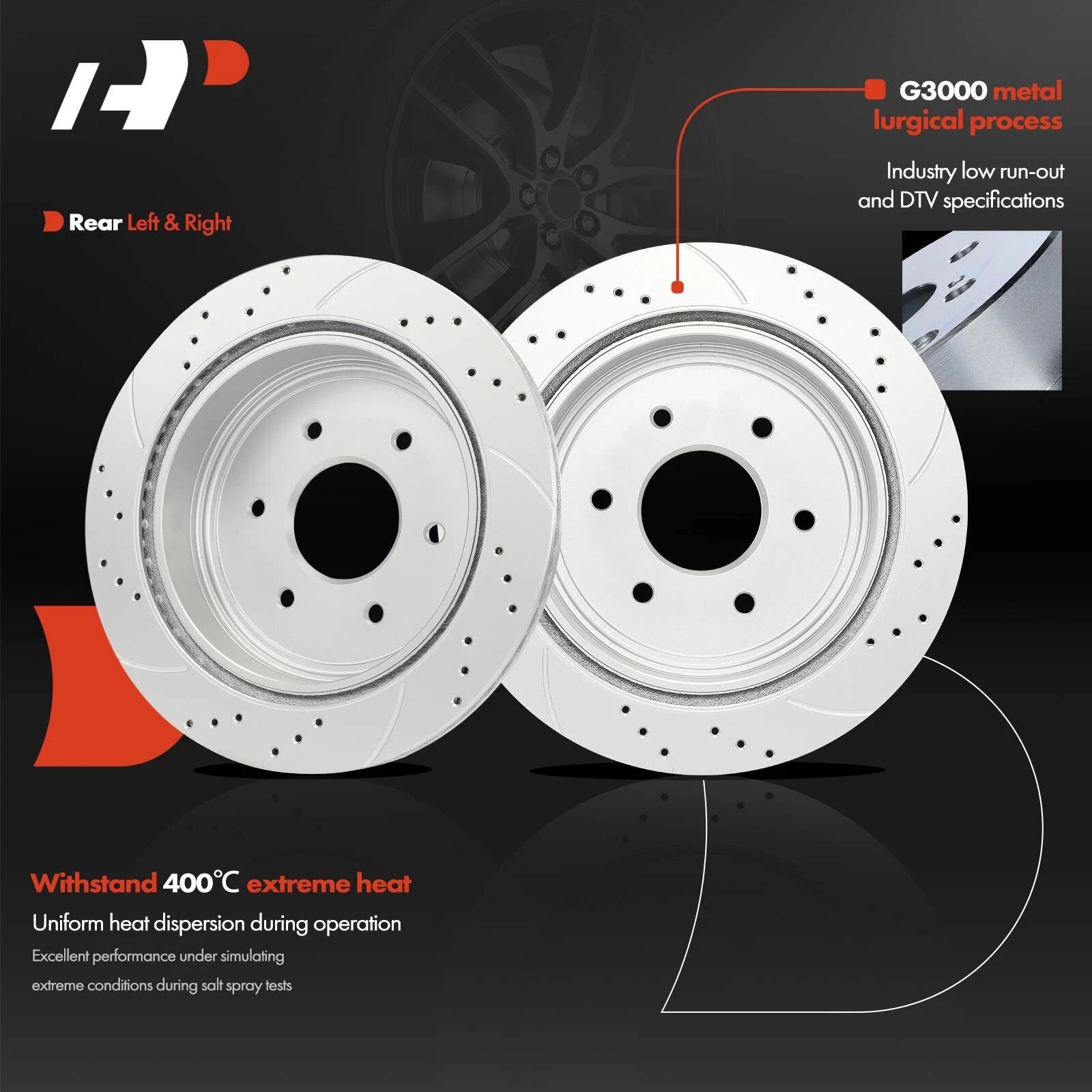 Set of 6 Rear Drilled Brake Rotors & Pads for Nissan Titan (2017–2023)