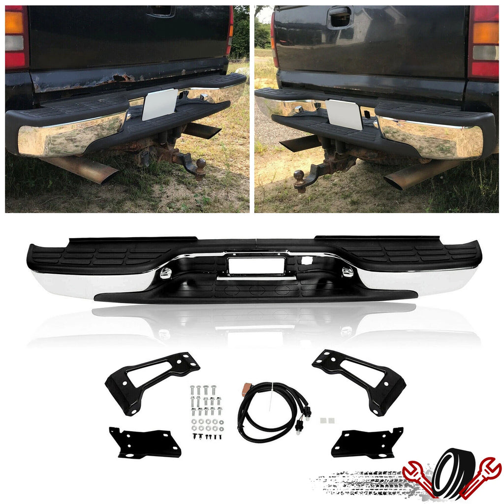 Chrome Rear Bumper for Chevy Silverado GMC Sierra 2500 3500 (1999–2007)