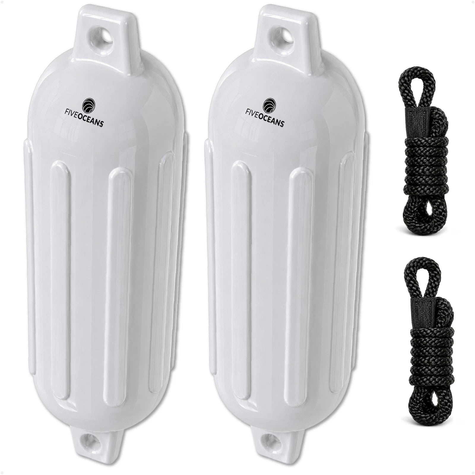 2-Pack Twin Eye Ribbed Boat Fenders 6.5 x 23-Inch, White