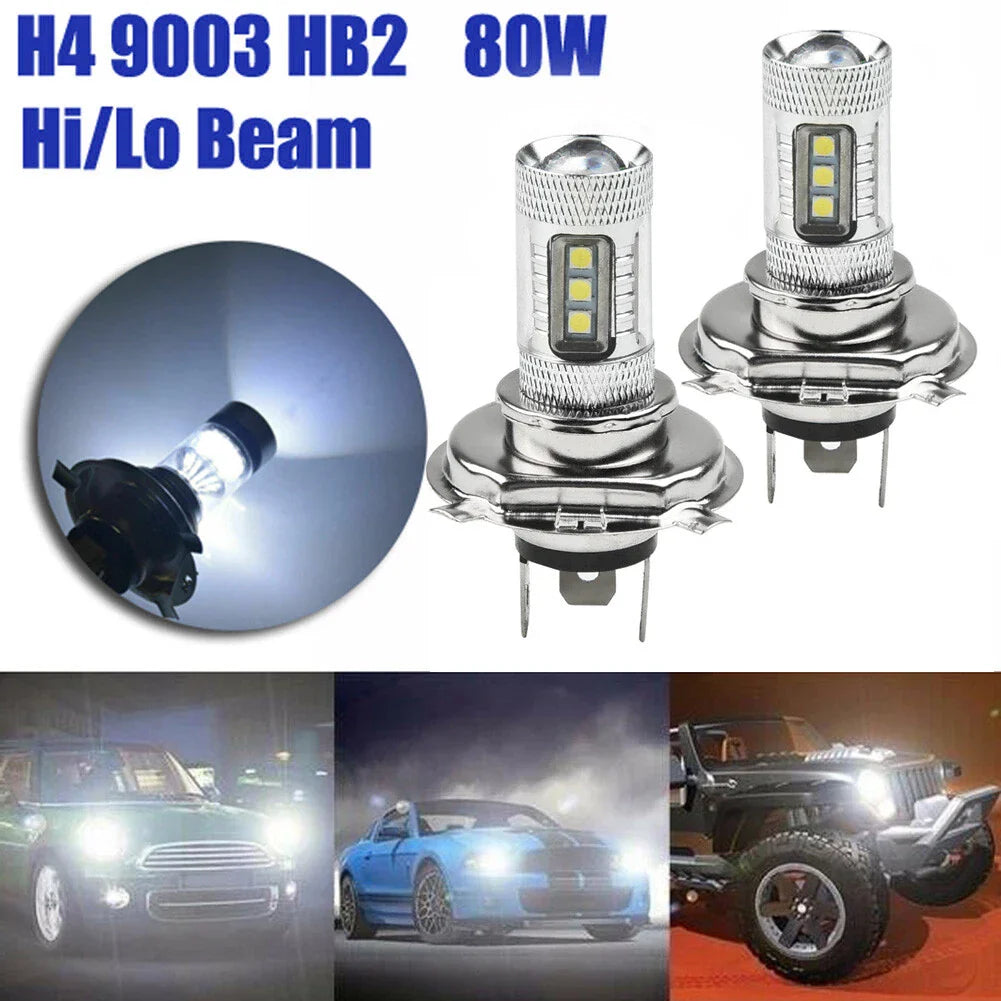 2 x H4 9003 HB2 60W 1800LM LED Headlight Lamp Globes Hi-Lo Beam for Vehicle