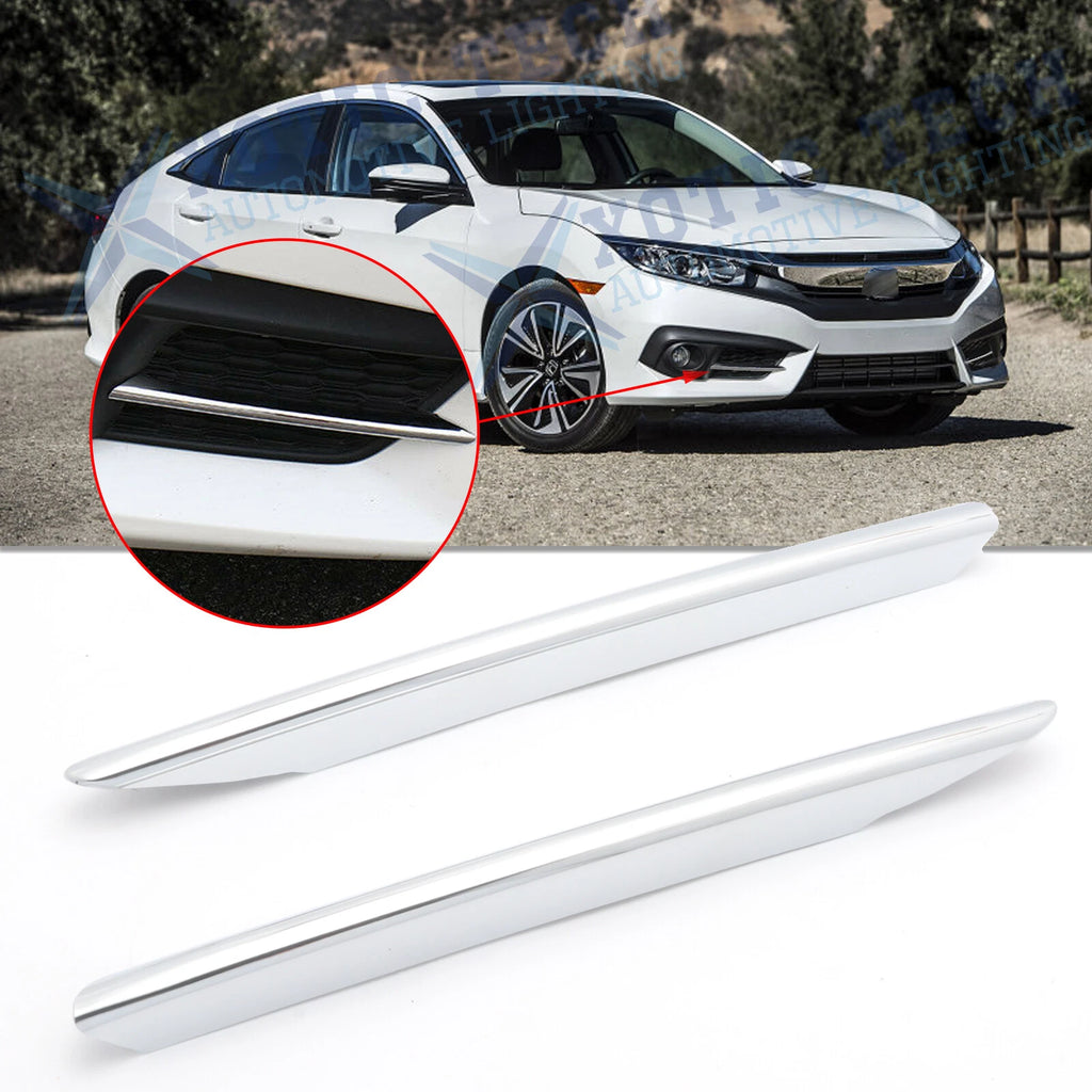 Chrome Silver Front Fog Light Strip Cover Trim for Honda Civic (2016–2018)