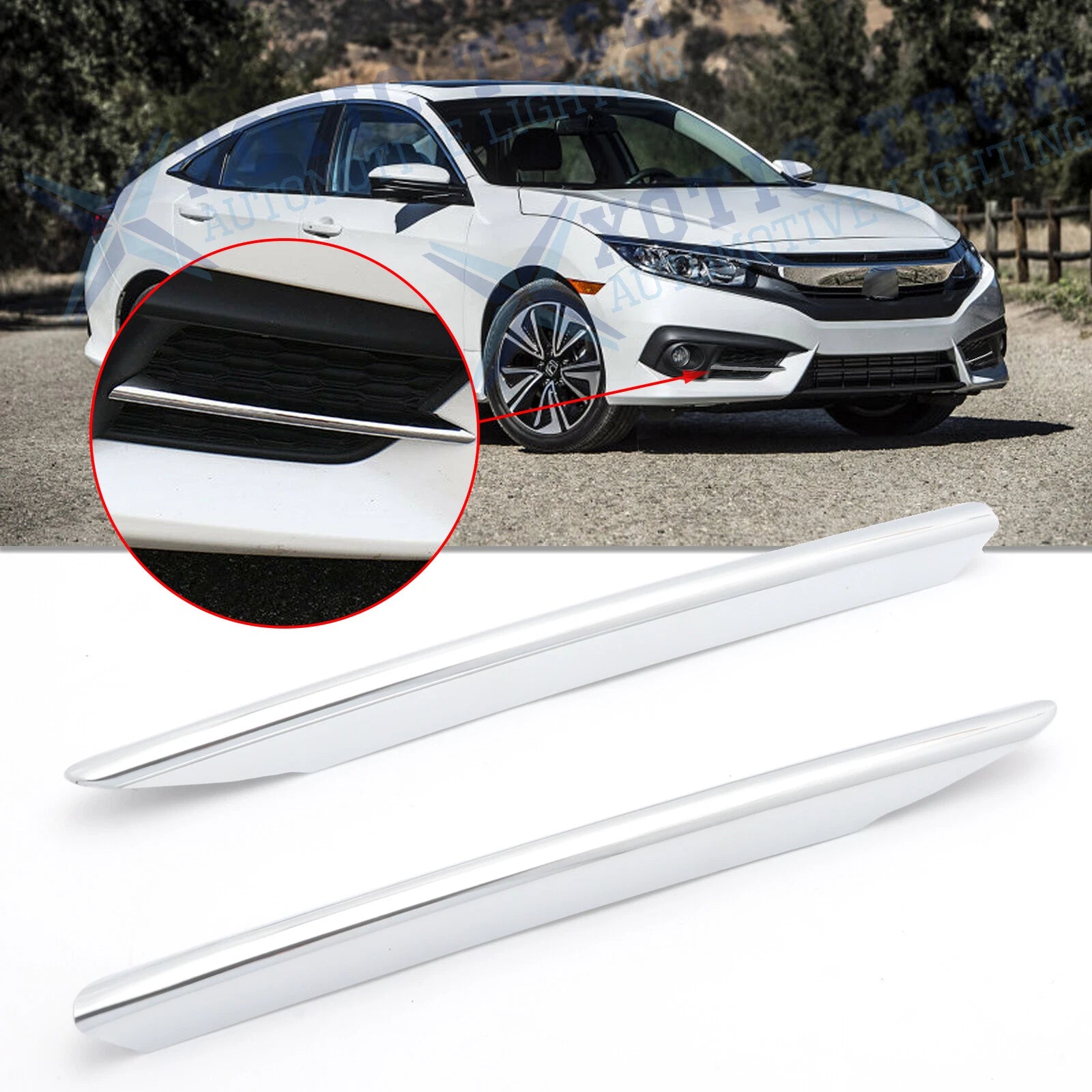Chrome Silver Front Fog Light Strip Cover Trim for Honda Civic (2016–2018)