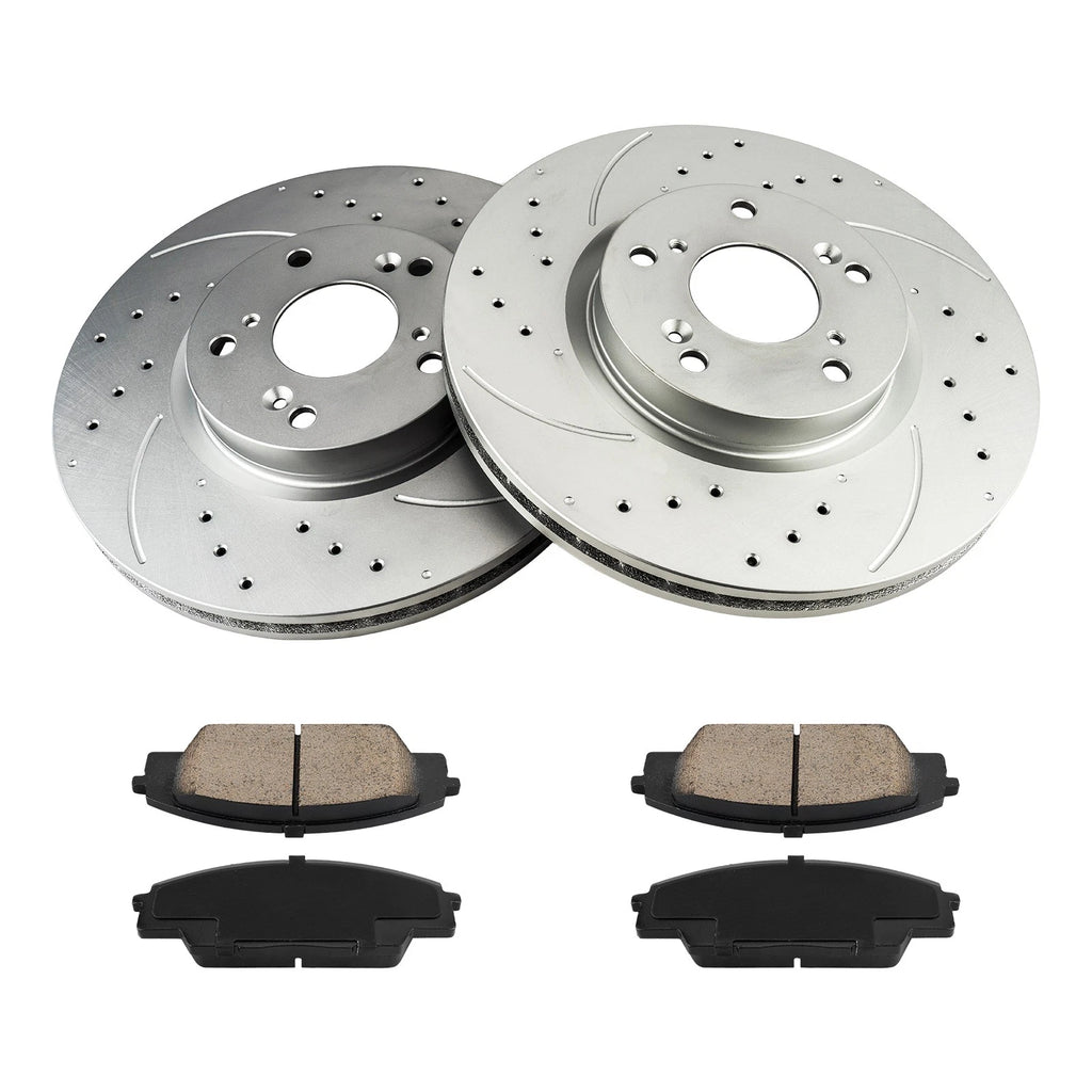 Front Drilled Slotted Brake Rotors and Ceramic Pads for Acura RSX (2002–2006)