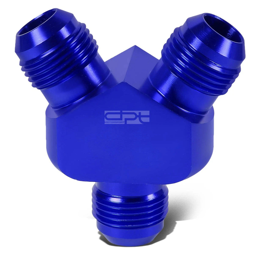 2X 10-AN Male Flare Y-Block Splitter Adapter - 8-AN Blue Anodize Reducer Fitting