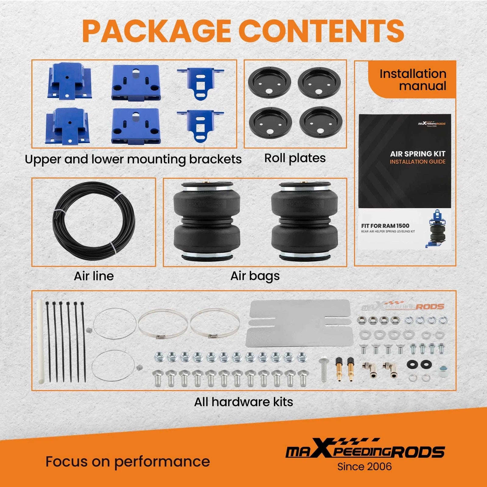 Rear Air Spring Kit for Dodge Ram 1500 (2019–2022) 4WD, Air Lines