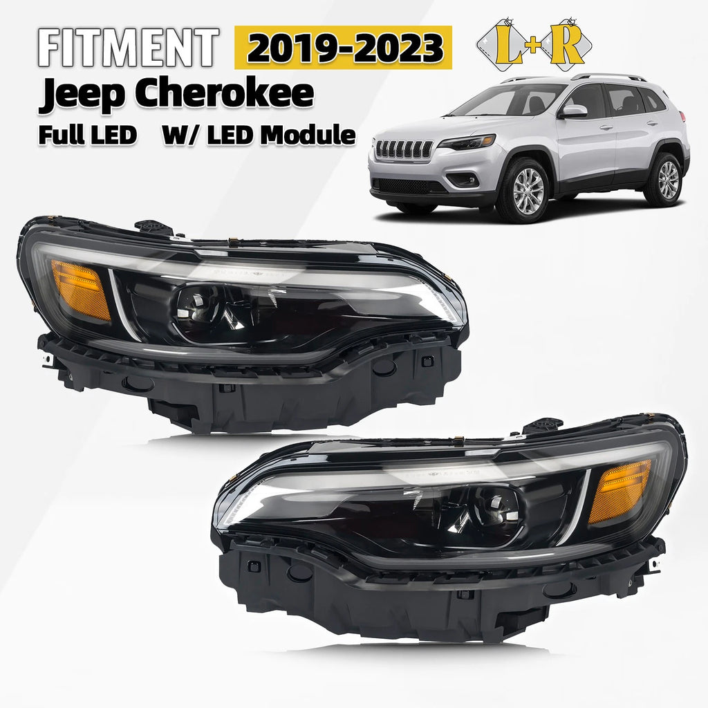 Full LED Headlight Assembly Pair for Jeep Cherokee (2019–2021)