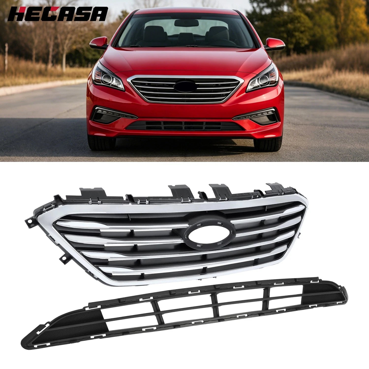 Front Upper & Lower Grille Grill Assembly for Hyundai Sonata Sport (2015–2017)