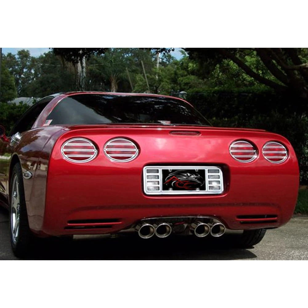 4pc Polished Stainless Steel Slotted Tail Light Grilles for 97-04 Chevy Corvette