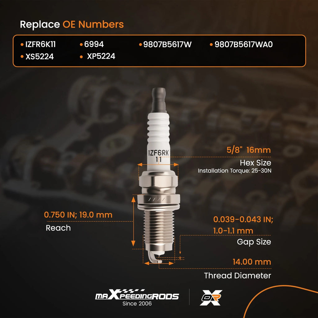 6x Iridium Spark Plugs for Acura TL RL MDX (2004–2009)