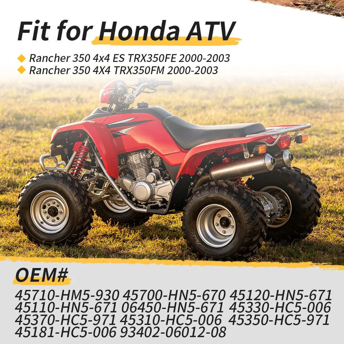 Front Brake Drum Hub Plate Shoes Kit for Honda Rancher 350 TRX350FE/FM (2000–2003)
