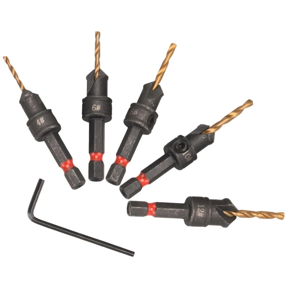 Hex Countersunk Drill Bit Set for Wood and Metal Drilling with Wrench