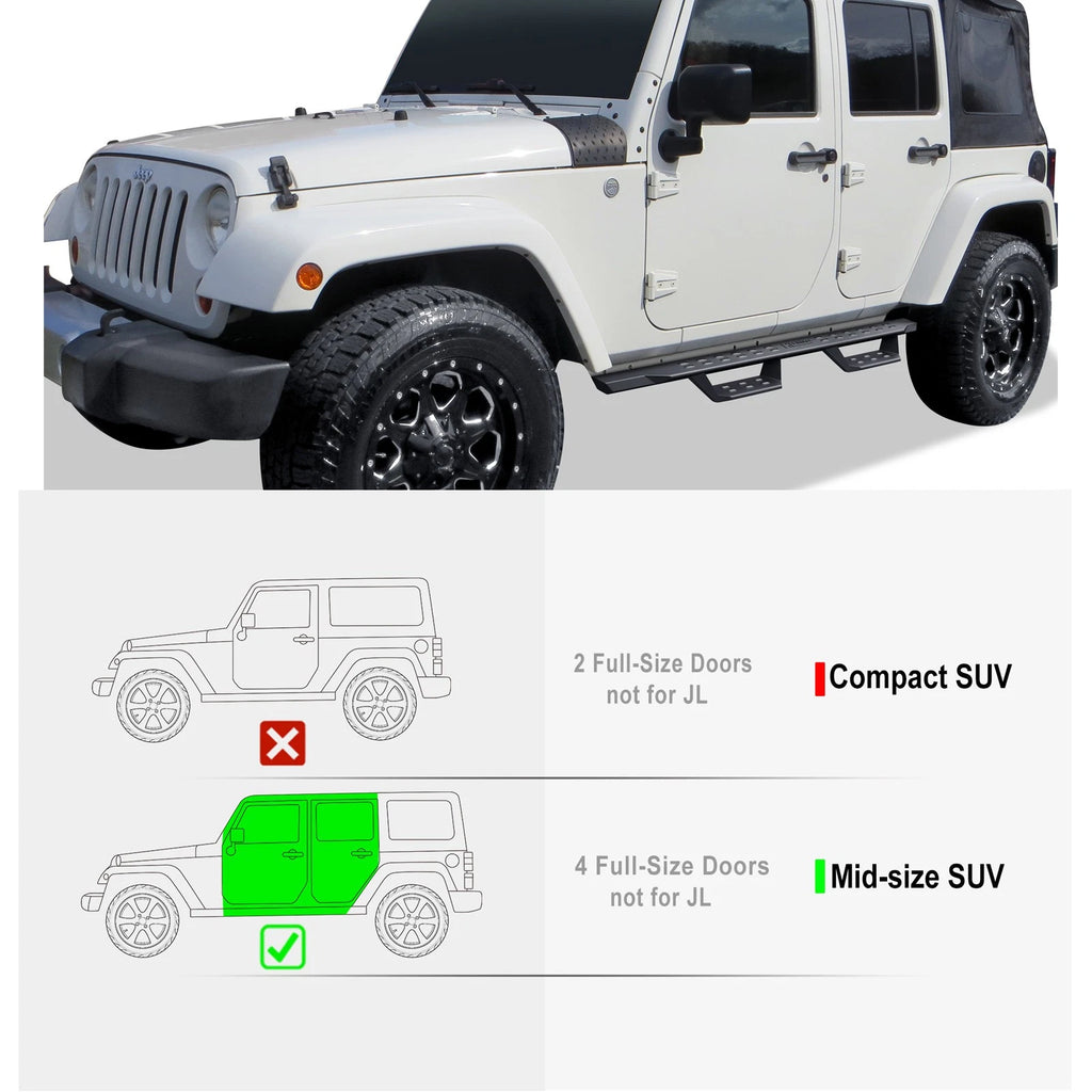 Black Overland Slider Drop Steps for Jeep Wrangler JK (2007-2018)