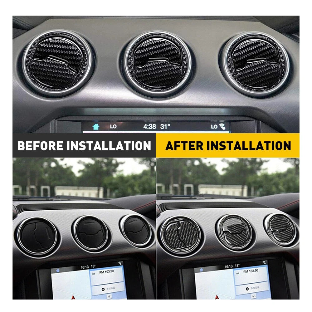 9Pcs Carbon Fiber Air Vent Outlet Cover Trim for Ford Mustang (2015–2019)