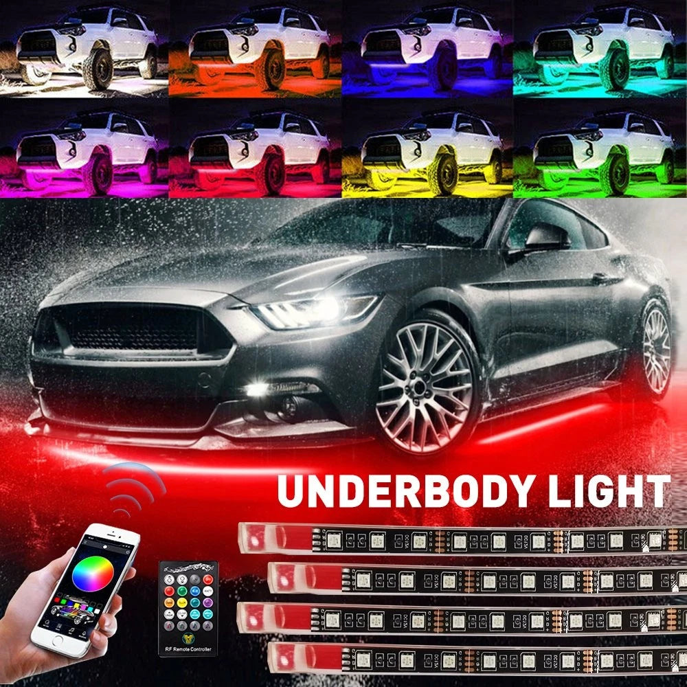 Set of 4 RGB LED Light Strips for Under Car Underglow System
