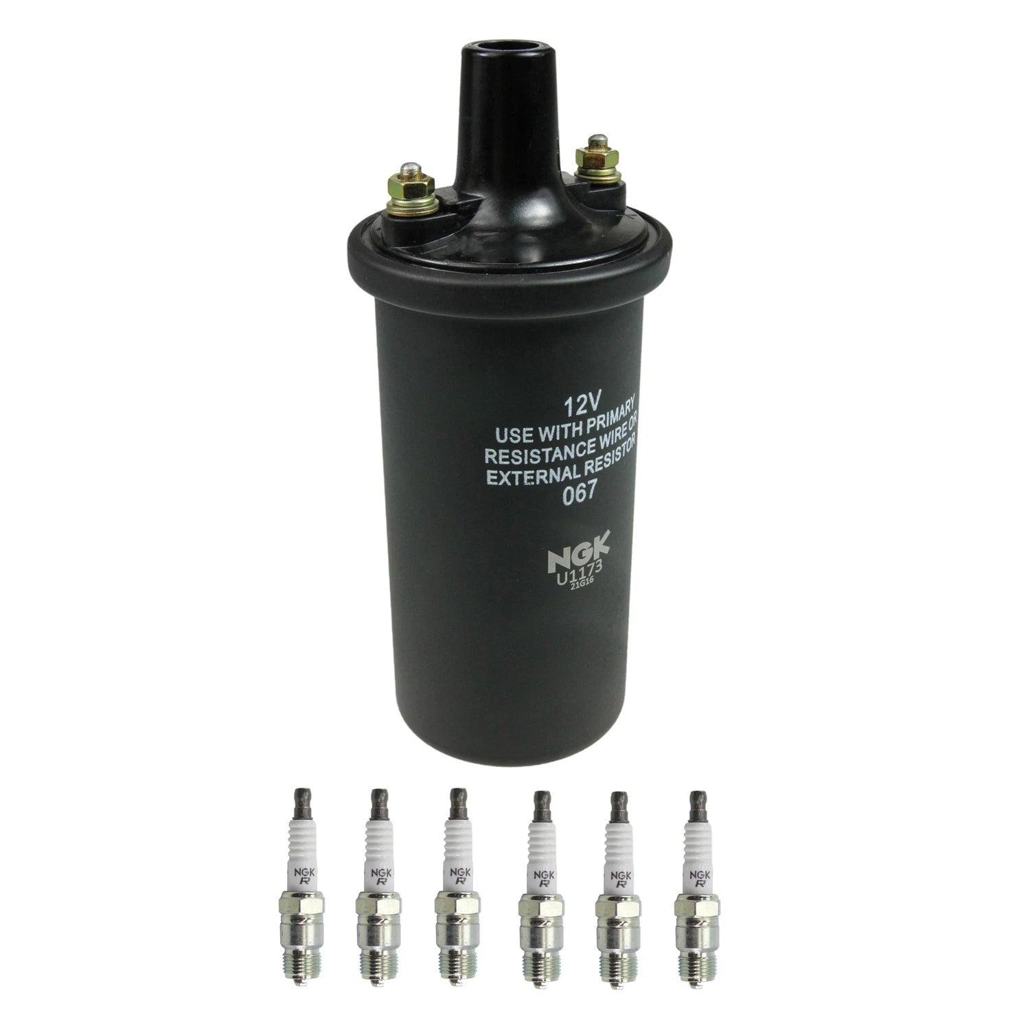 NGK Ignition Coil & 6 Nickel Spark Plugs Kit for C10 C20 C30 K15 K20 P20 P30 (1973–1987)