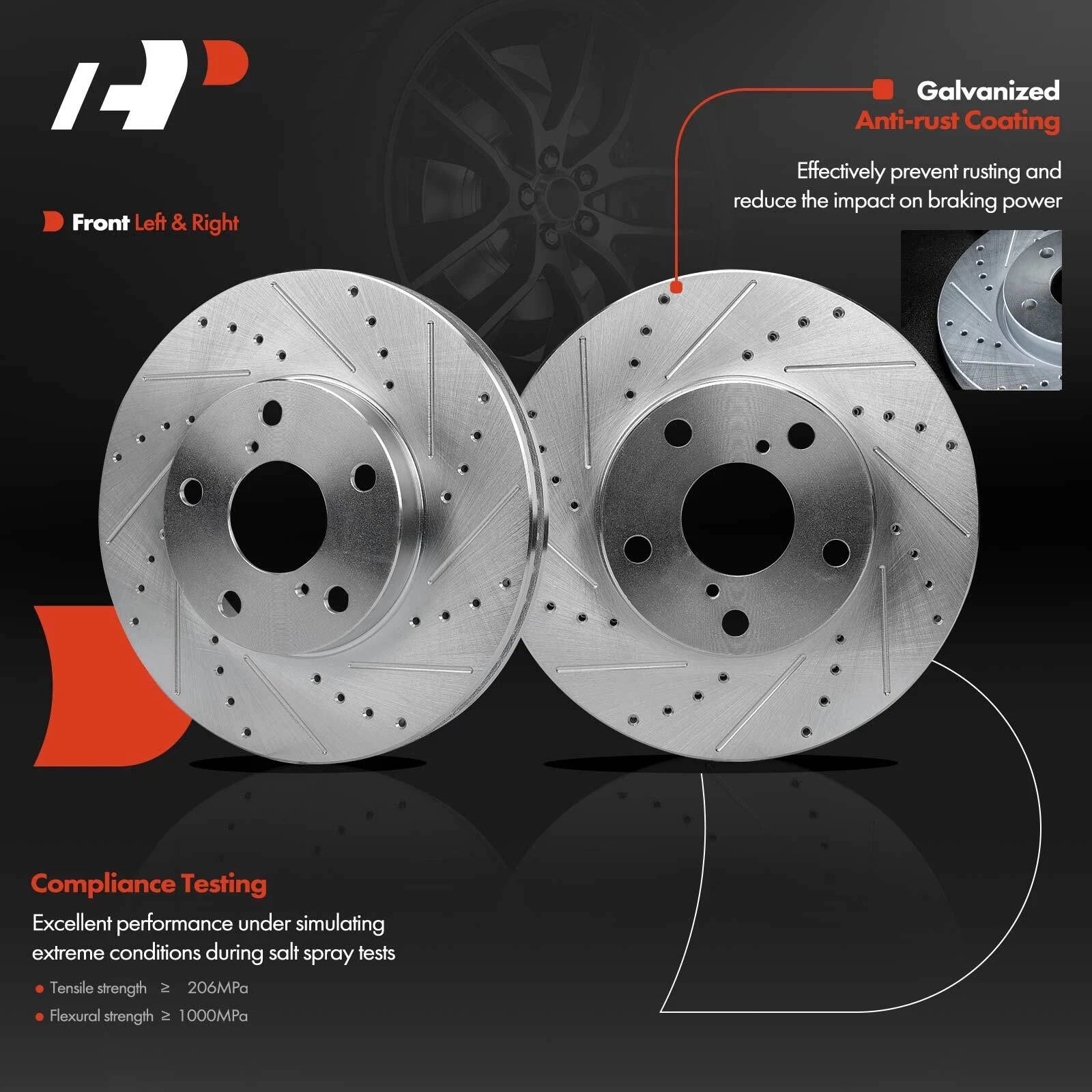 Front Drilled Brake Rotors & Ceramic Pads for Toyota RAV4 (2001–2005)