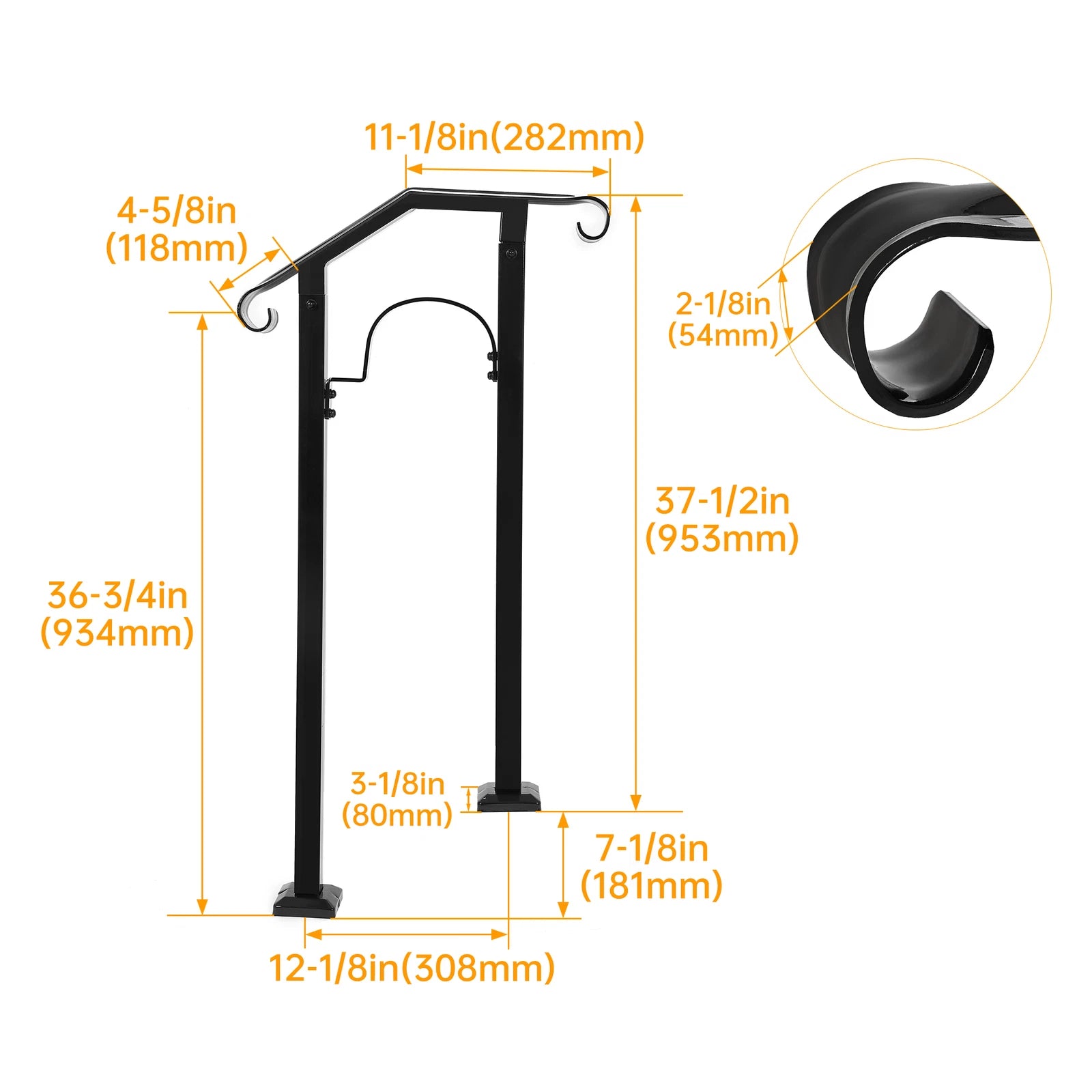 Adjustable Steel Step Handrail for Outdoor Stairs (1-2 Steps)