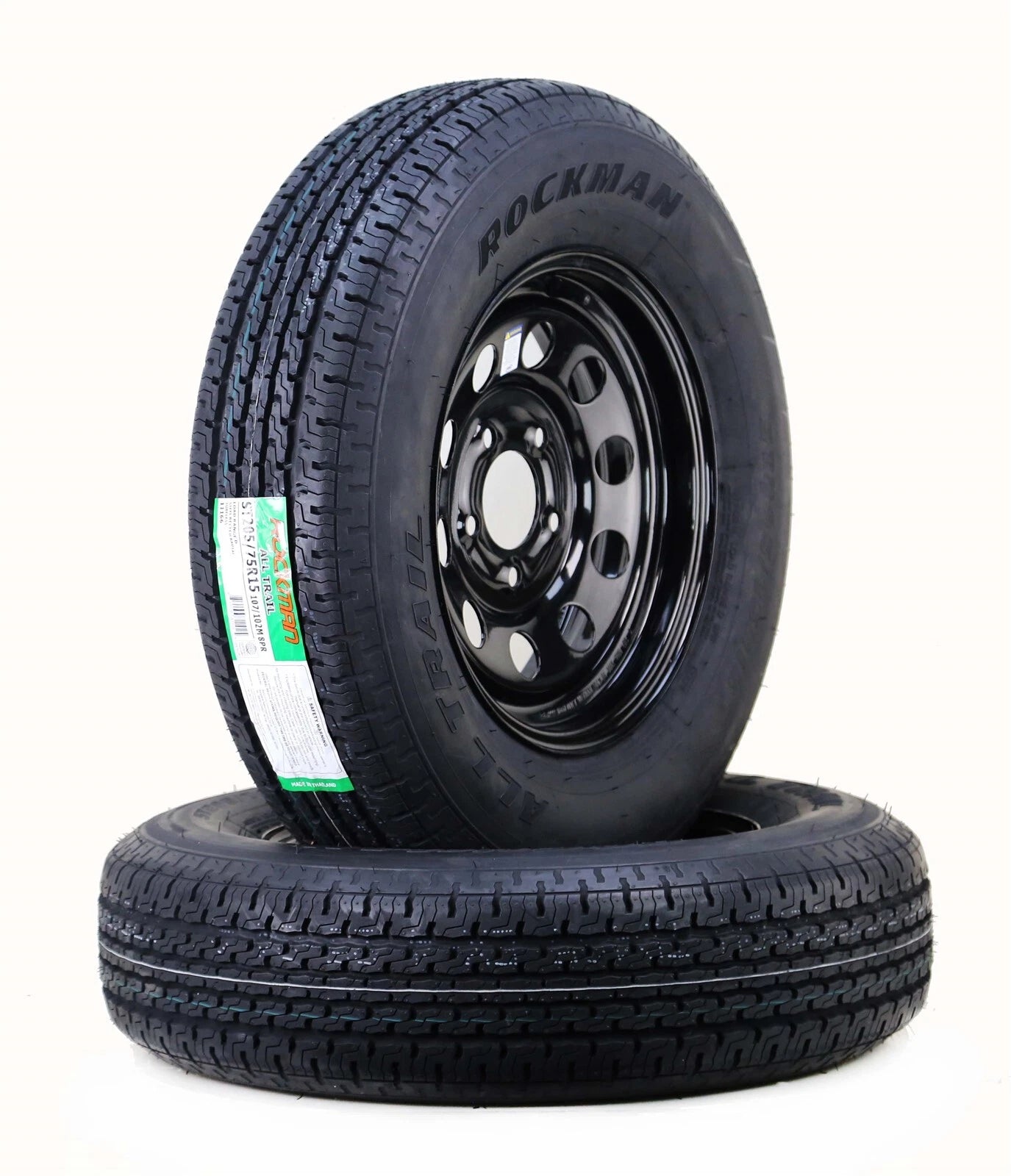 2X ST205/75R15 8-Ply Trailer Tire Rims for Rockman (D 107M, 5 Lug)