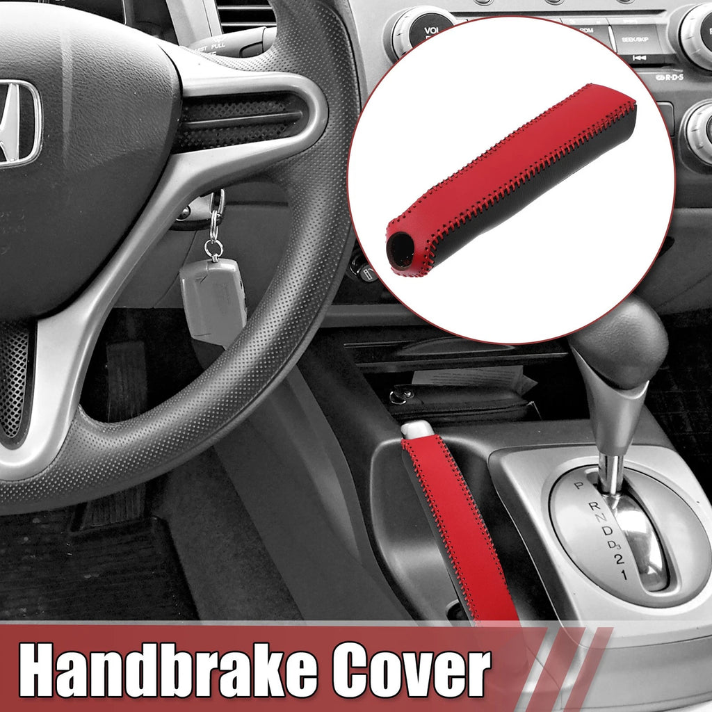 Faux Leather Handbrake Cover Trim for Honda Civic (2006–2011) Black Red