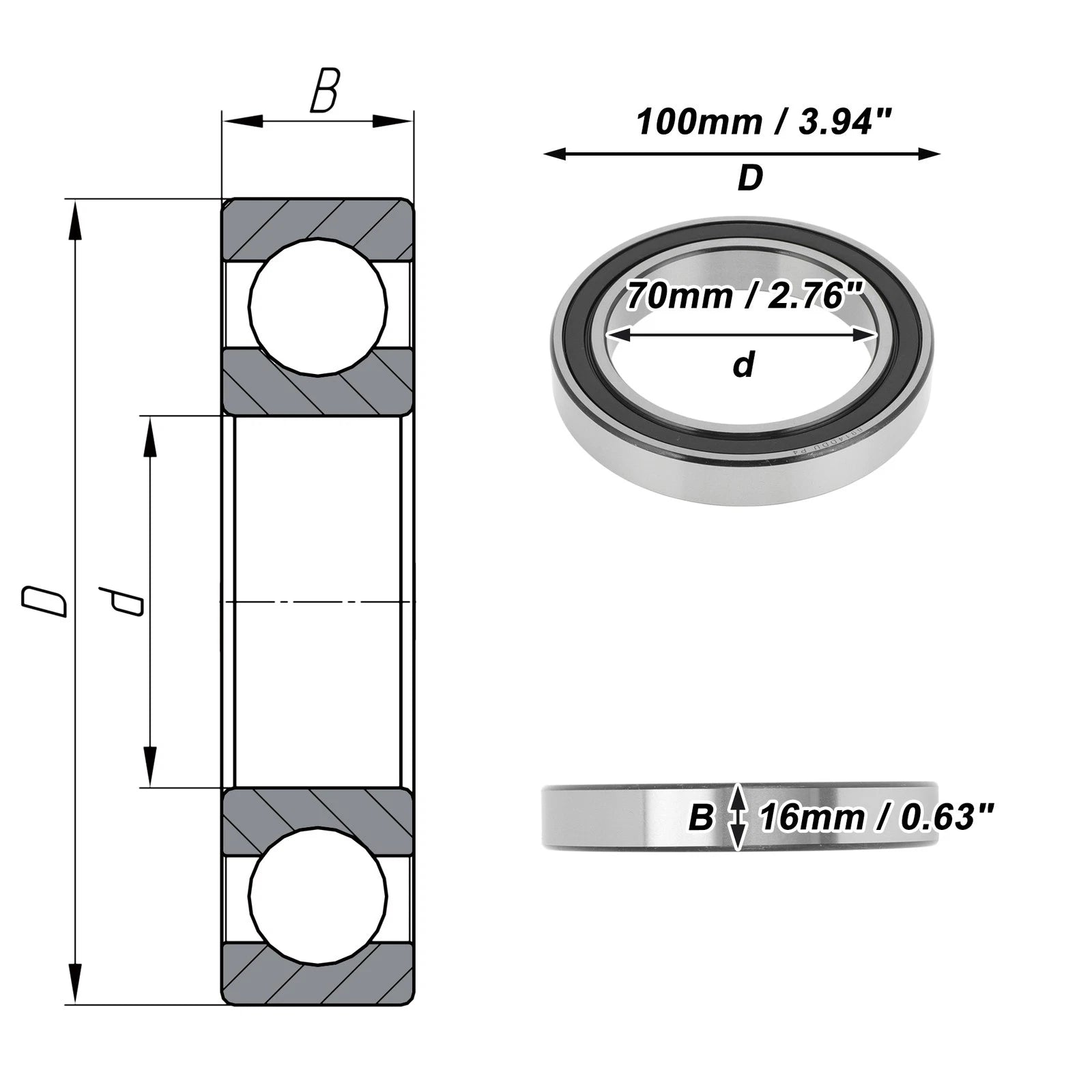 Deep Groove Ball Bearings 70x100x16mm for Scooter Skateboard (6914DDU)