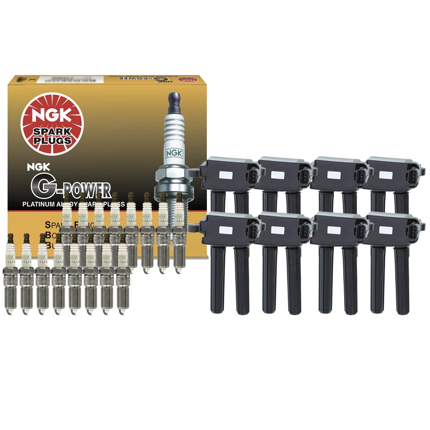 Set of 8 Ignition Coils & 16 Spark Plugs for Dodge Jeep (Denso, NGK)