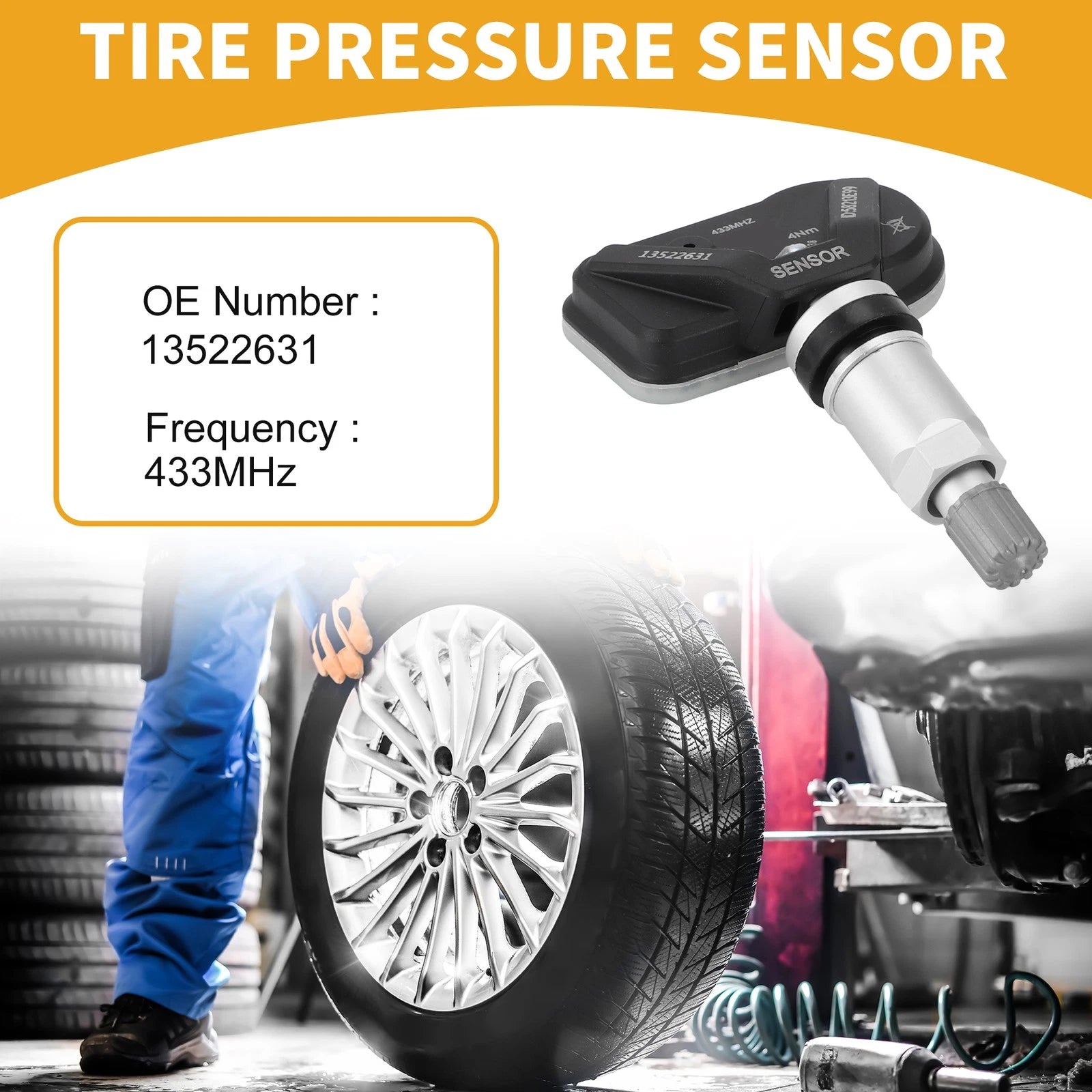 Tire Pressure Sensor 13522631 for Chevrolet Express 2500 (2013–2019) 433MHz