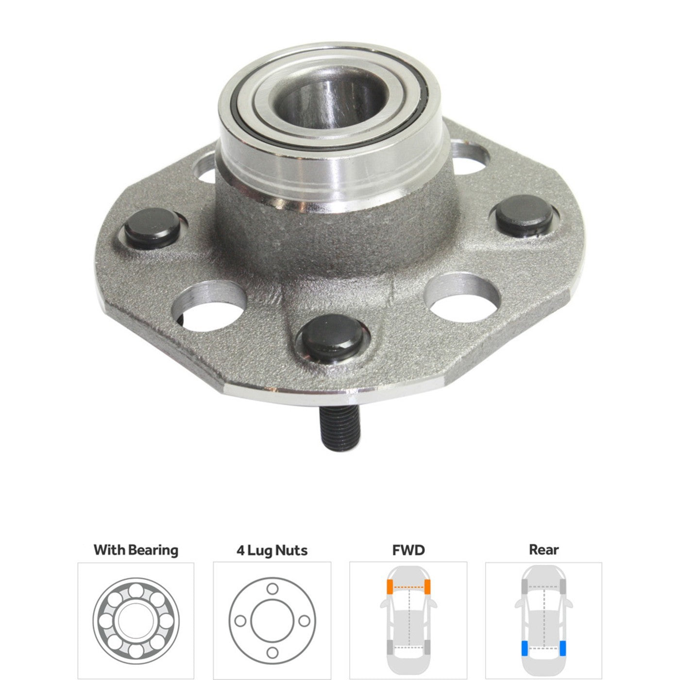 Wheel Hubs for Honda Accord (1998–2002) Rear 4 Lug with Bearing FWD