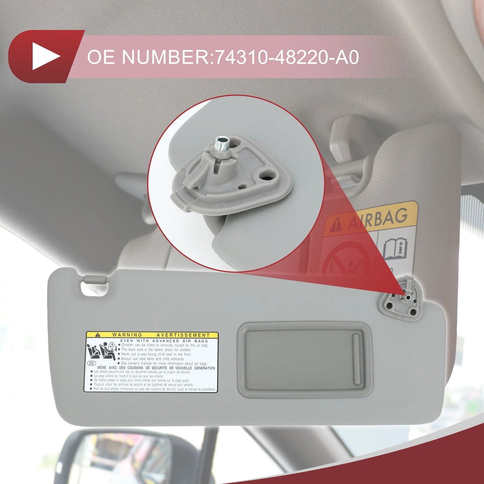 Sun Visor No.74310-48220-A0 for Toyota Highlander (2004–2007) Right Side