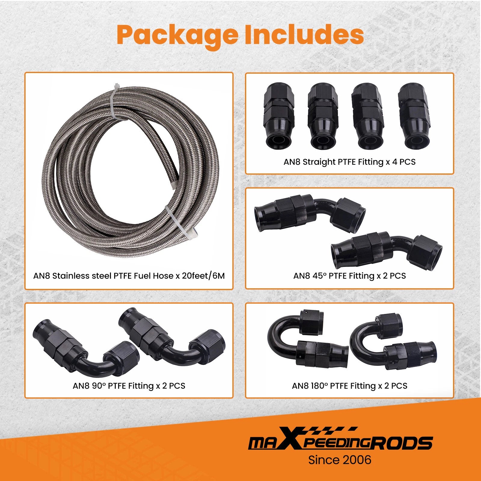 20FT-8AN AN8 PTFE Stainless Steel Braided Fuel Line for Universal Applications