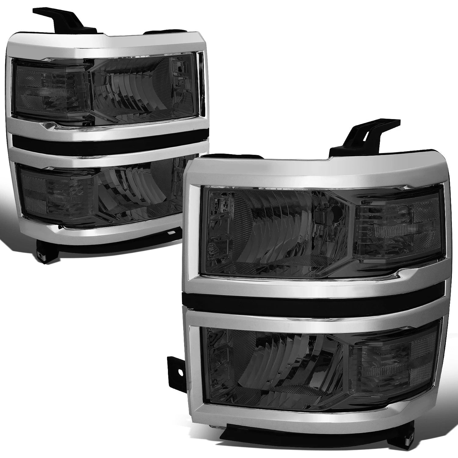 Pair of Smoked Housing Clear Side Headlights for Chevy Silverado (2014–2015)