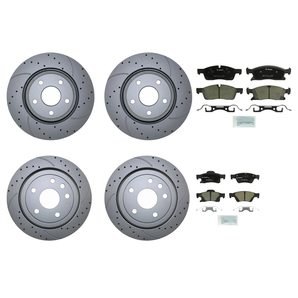 Front and Rear Brake Kit with Drilled Disc Rotors & Bosch Ceramic Pads for Dodge Jeep