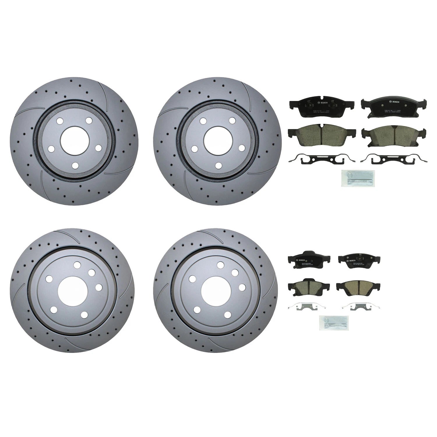 Front and Rear Brake Kit with Drilled Disc Rotors & Bosch Ceramic Pads for Dodge Jeep