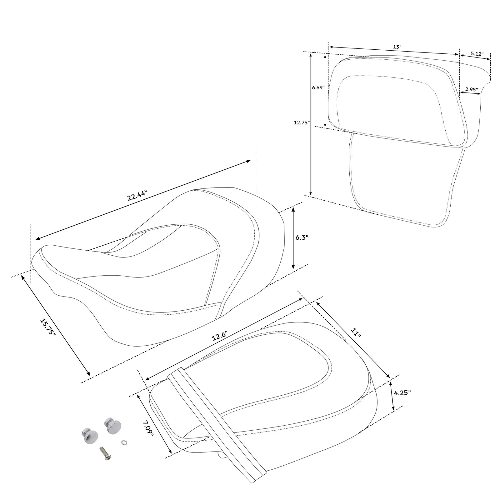 Driver Passenger Seat & Backrest Pad for Harley Touring Street Glide (2014–2023)