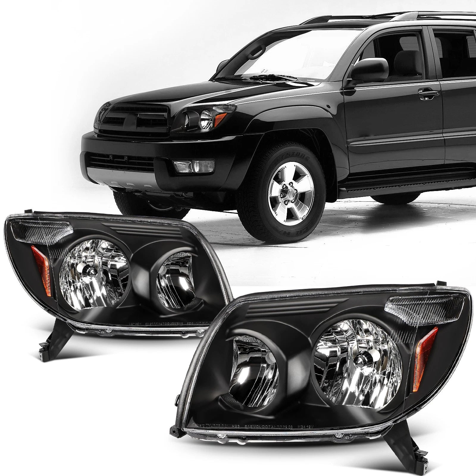 Headlight Assembly Pair for Toyota 4Runner (2002–2004) Black Housing