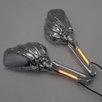 Chrome LED Skull Rearview Mirrors for Honda Suzuki Kawasaki